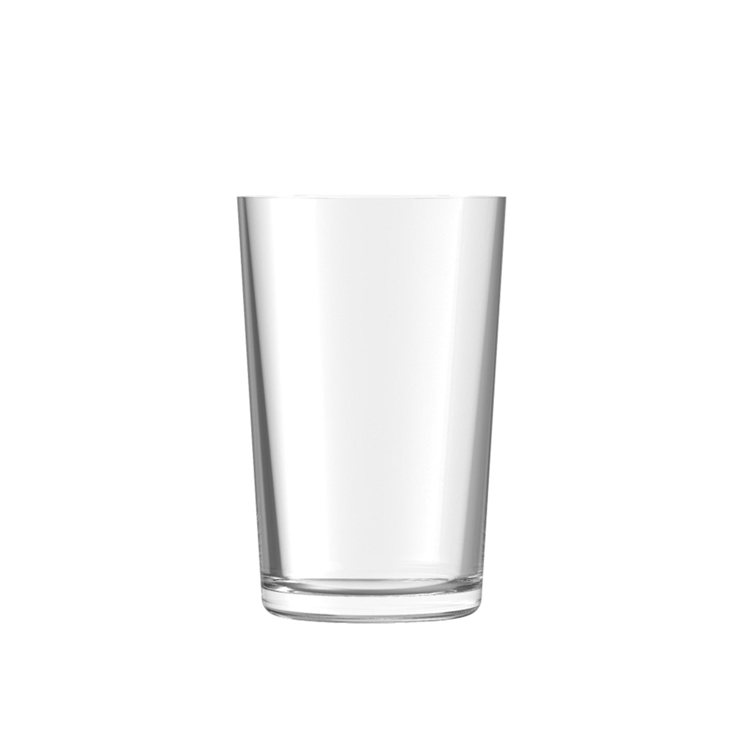 Clear glass tumbler on a white background