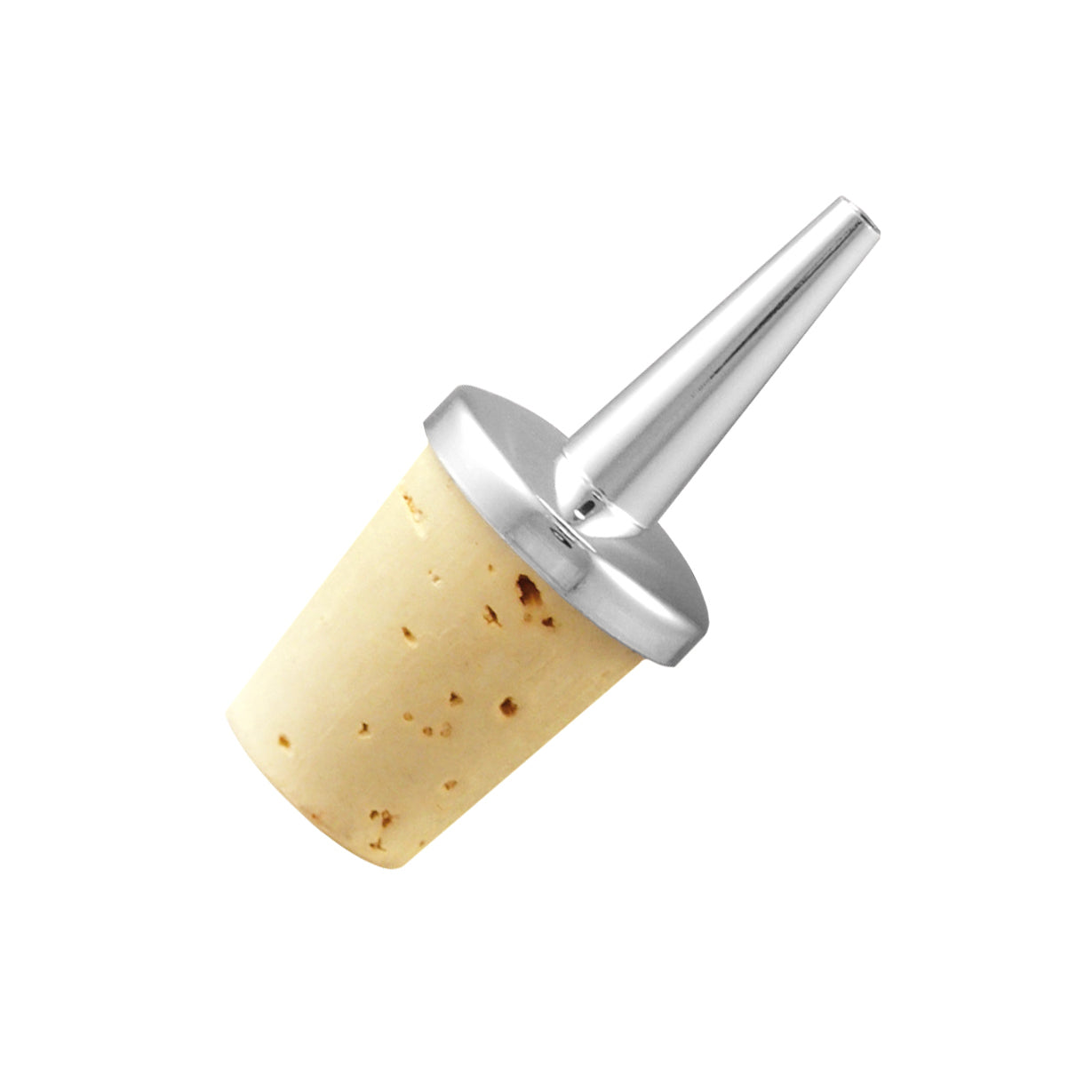 A dash bottle pourer with a cork design and a metallic top.