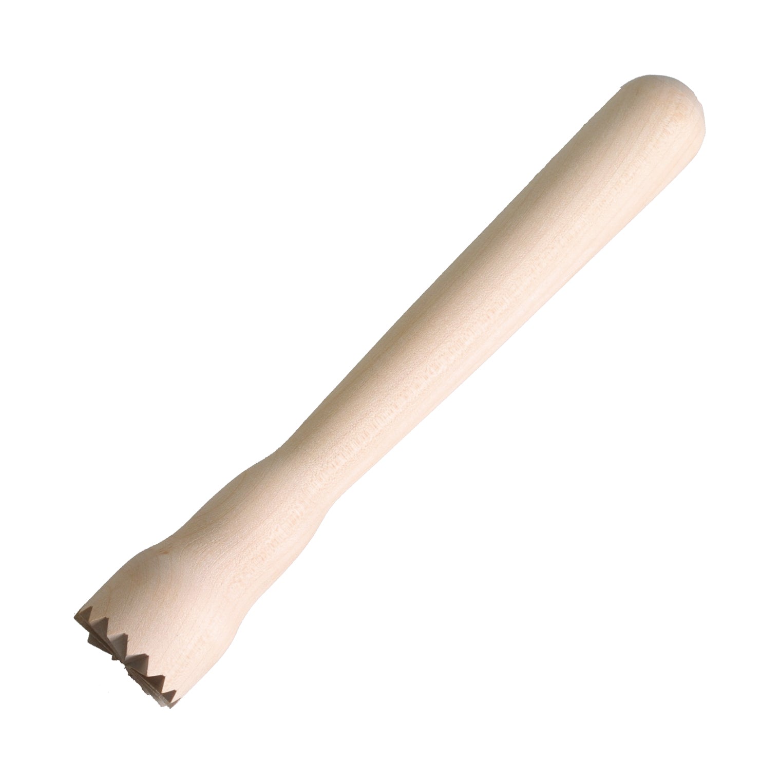A beech wood muddler with a smooth finish and a pointed end, used for mixing cocktails.